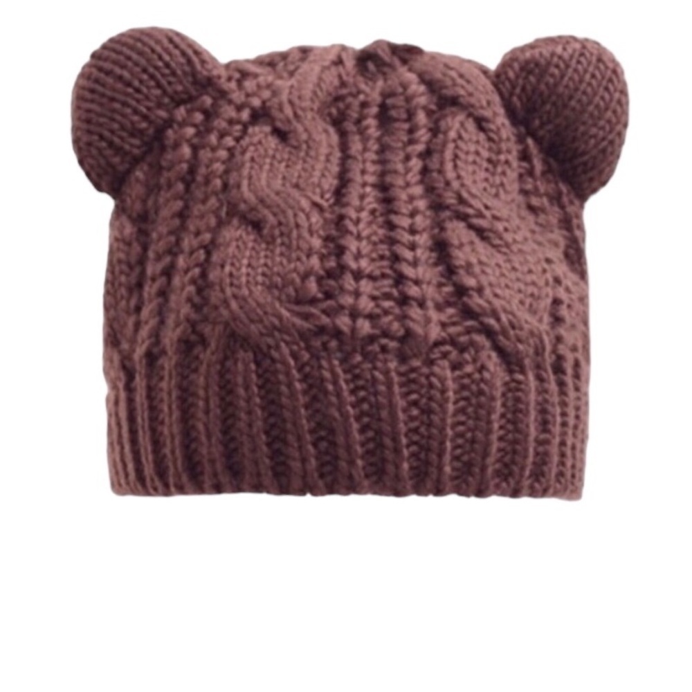Cat Ears Hand Knit Cable Wool Beanie Hats l Kitty Ear women’s Mocha Hat